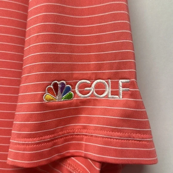 Footjoy Lisle Classic Pencil Stripe Polo Flamingo color NBC Golf Logo Men's XL - Picture 4 of 5